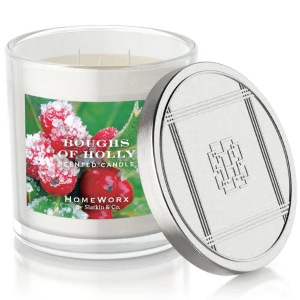 HomeWorx BOUGHS OF HOLLY Candle fir winter musk amber NEW 14 oz 3 wick